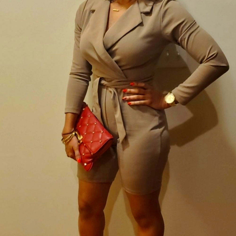 Tan long sleeve short jumpsuit! New never worn